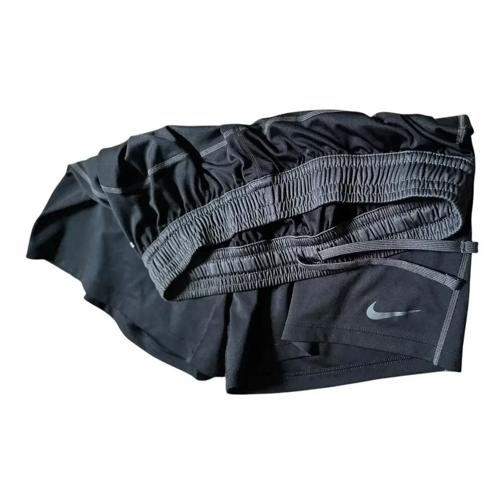 Nike Mens Medium active gym shorts dri-fit black basketball shorts gray swoosh​ - Picture 7 of 8